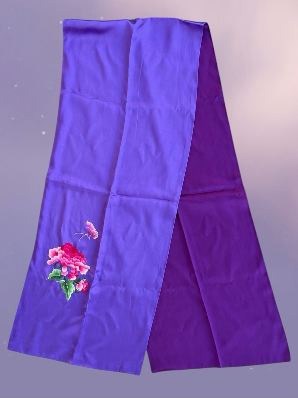 Purple Floral Embroidered Scarf Wrap